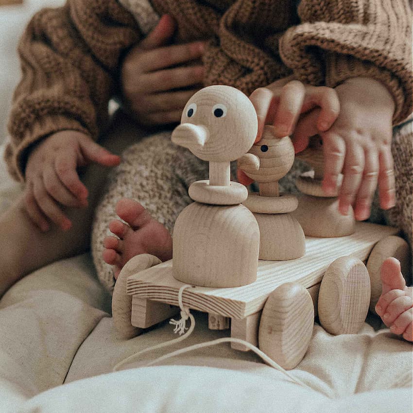 eco gift guide wooden pull along duck Eco toy blue brontide